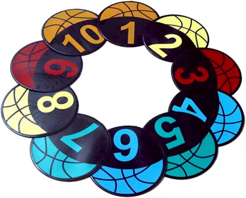 MUSKULO MONSTRO Basketball Training Discs with Numbers, 9" Colorful Anti-Slip Rubber Markers for Agility Drills, 5/10-Pack Waterproof Floor Spots with Carry Bag for Indoor/Outdoor Coaching & Training - Image 1